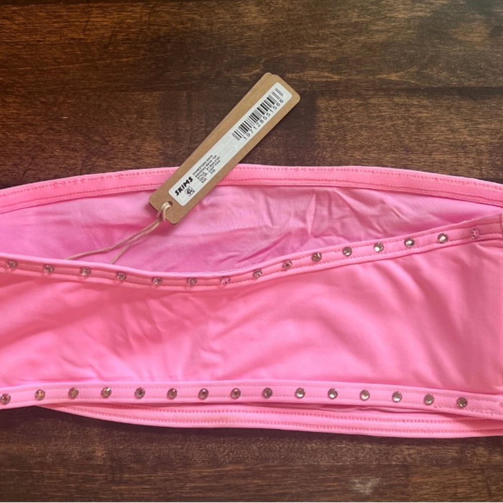 SKIMS Light Pink Rhinestones Bandeau Bikini Top - Picture 4 of 10